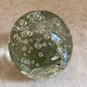 Clear heavy glass paperweight.  Random bubbles. Vintage
